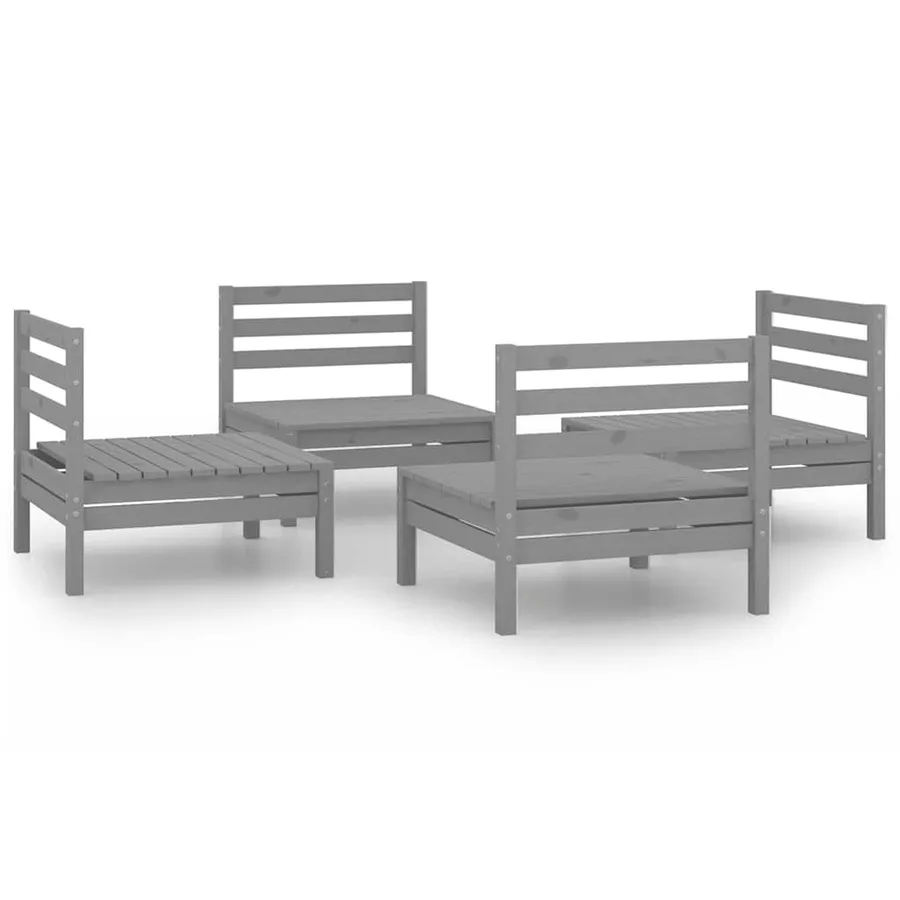 Salon de jardin 4 pcs Gris Bois de pin massif - 2