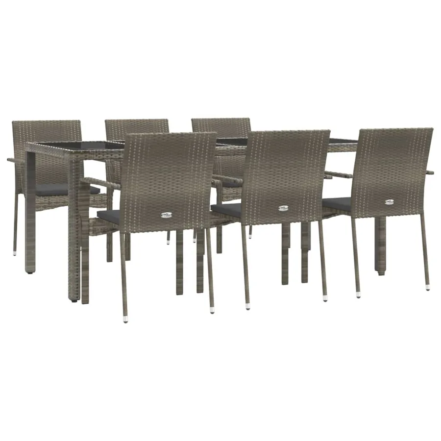 Ensemble à manger jardin et coussins 7 pcs gris rotin - 3