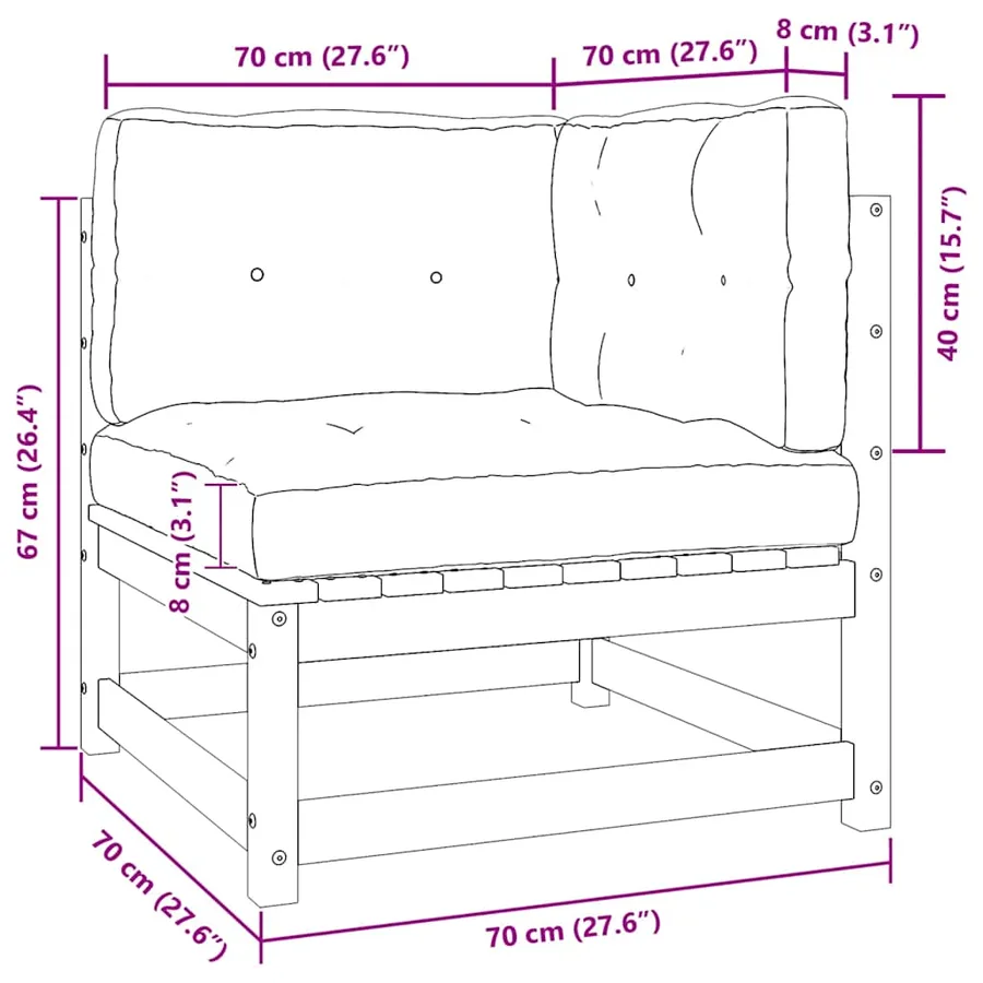 Canapé d'angle de jardin avec coussins crème Bois de pin massif - 16