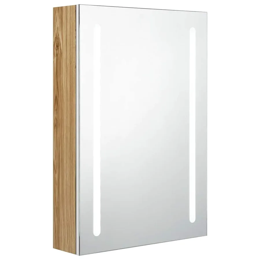 Armoire de salle de bain à miroir LED blanc et chêne 50x13x70cm - 2