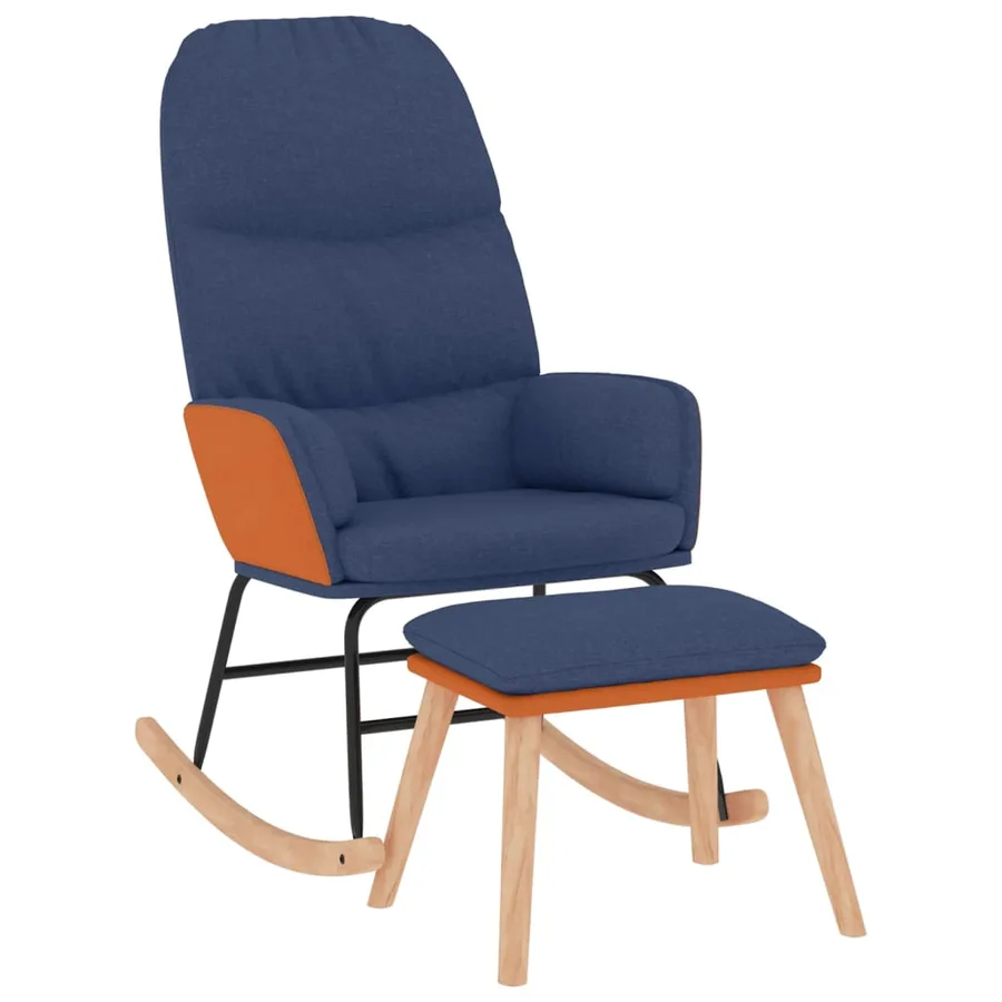 Chaise à bascule avec repose-pied Bleu Tissu - 2
