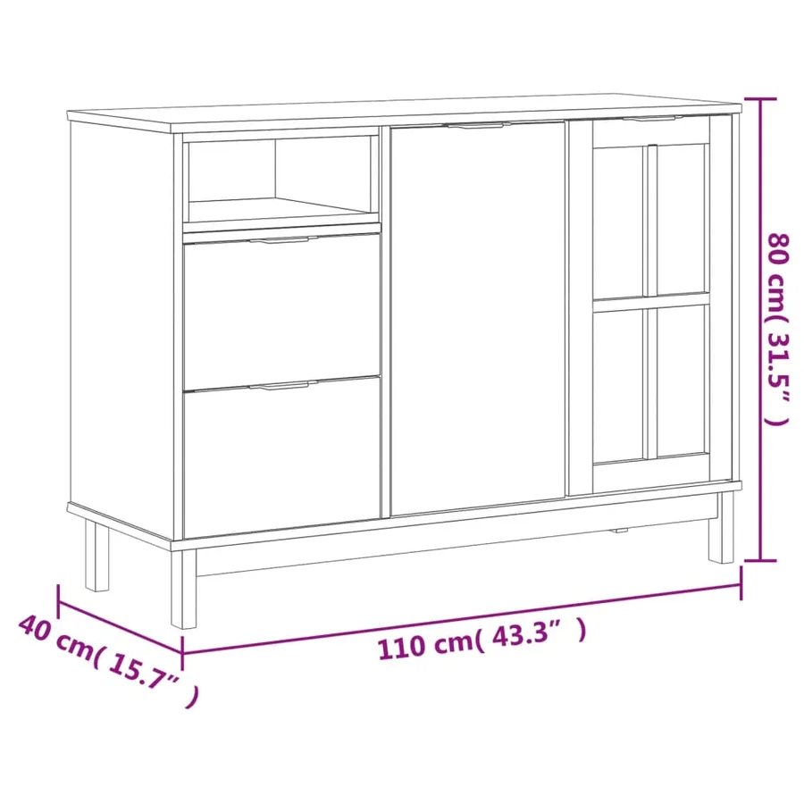 Buffet avec porte vitrée FLAM 110x40x80 cm bois massif de pin - 10
