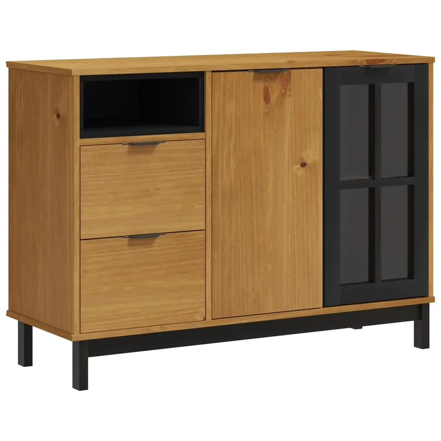 Buffet avec porte vitrée FLAM 110x40x80 cm bois massif de pin - 2
