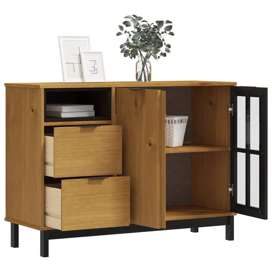 Buffet avec porte vitrée FLAM 110x40x80 cm bois massif de pin - 3