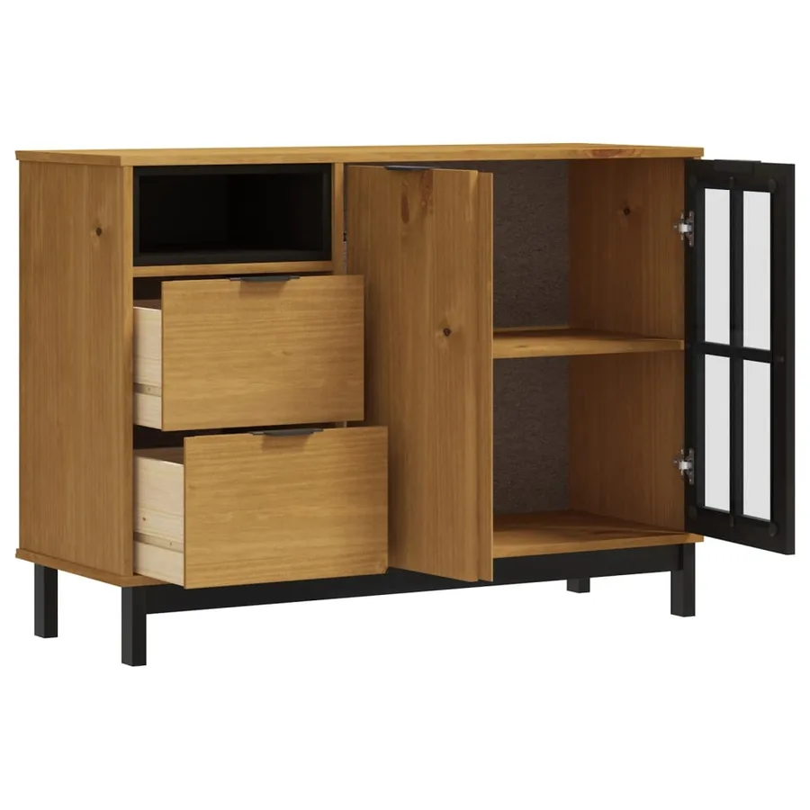Buffet avec porte vitrée FLAM 110x40x80 cm bois massif de pin - 4