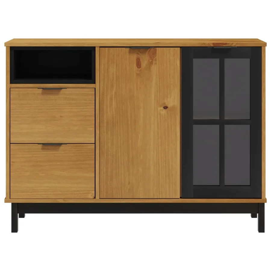 Buffet avec porte vitrée FLAM 110x40x80 cm bois massif de pin - 5