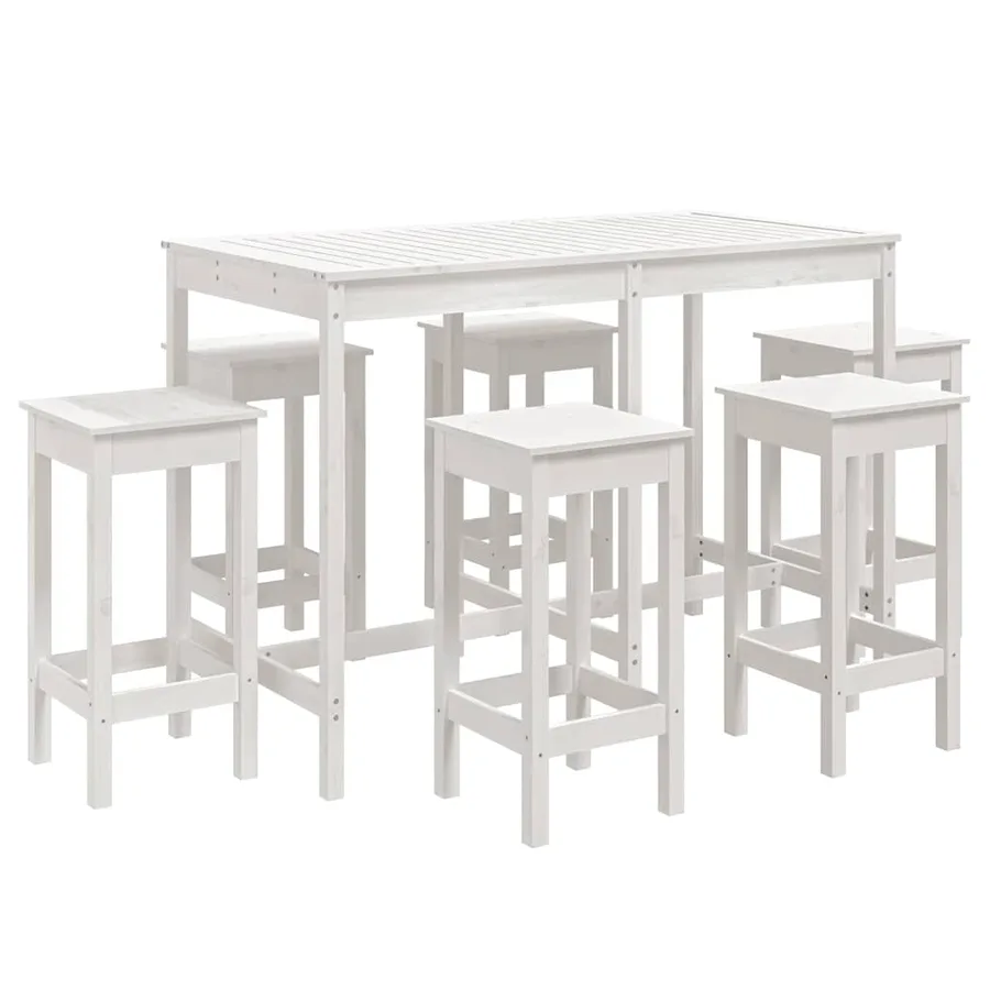 Ensemble de bar de jardin 7 pcs blanc bois de pin massif - 2