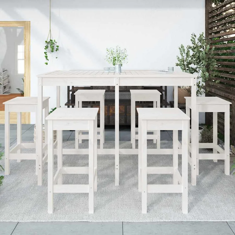Ensemble de bar de jardin 7 pcs blanc bois de pin massif - 3