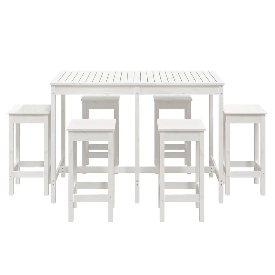 Ensemble de bar de jardin 7 pcs blanc bois de pin massif - 4