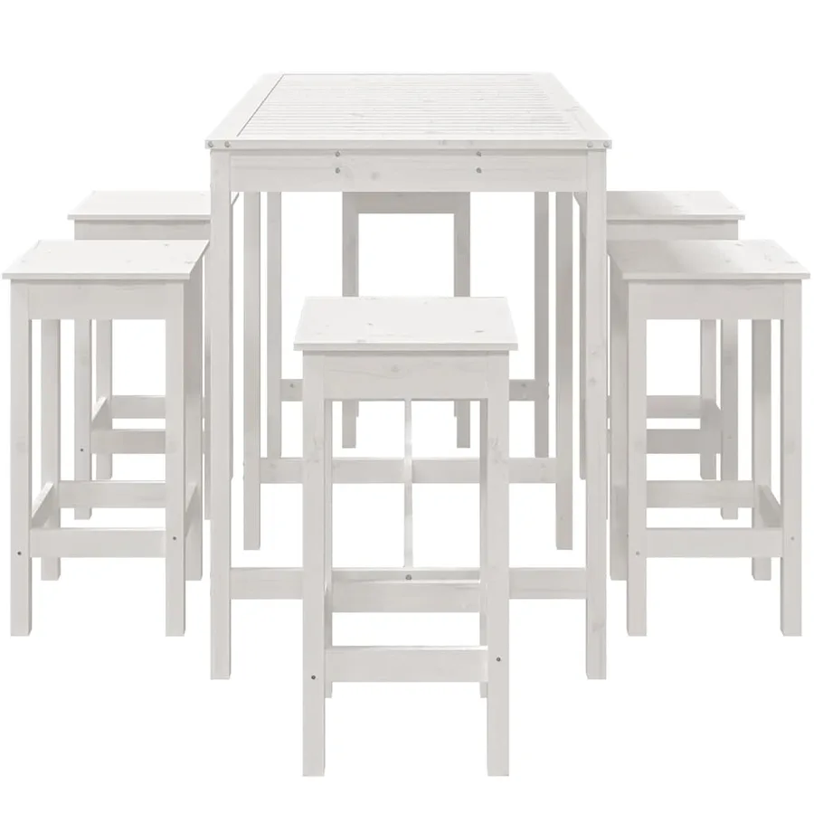 Ensemble de bar de jardin 7 pcs blanc bois de pin massif - 5