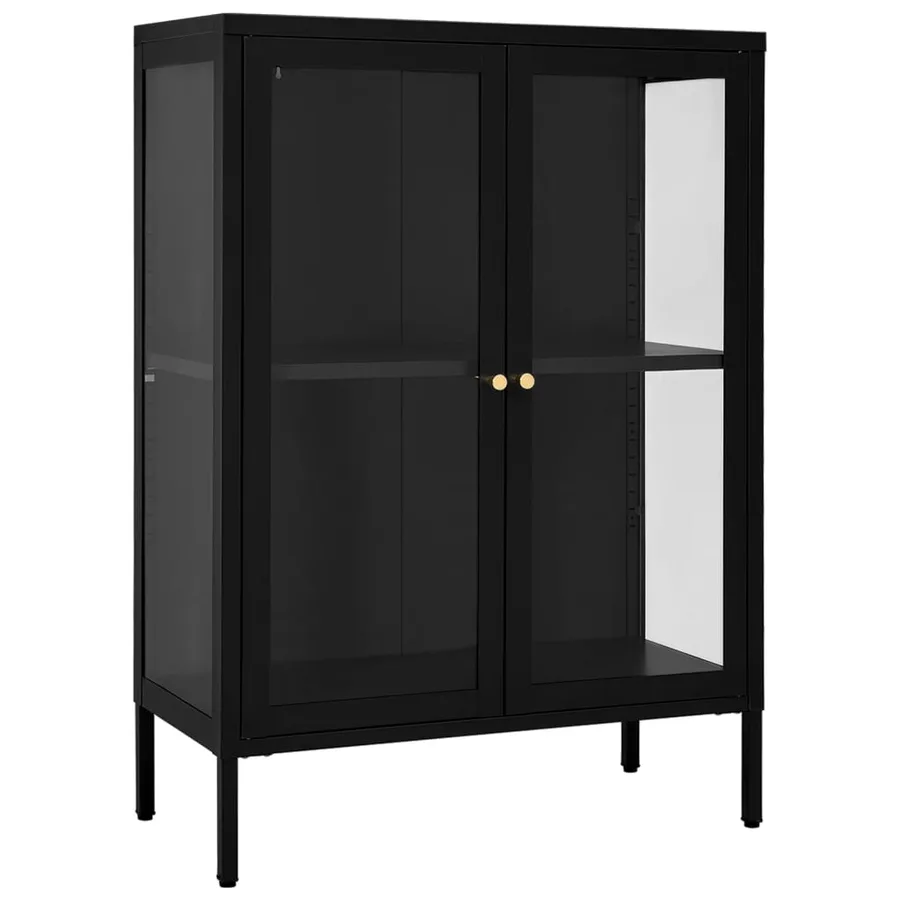 Buffet Noir 75x35x105 cm Acier et verre - 2