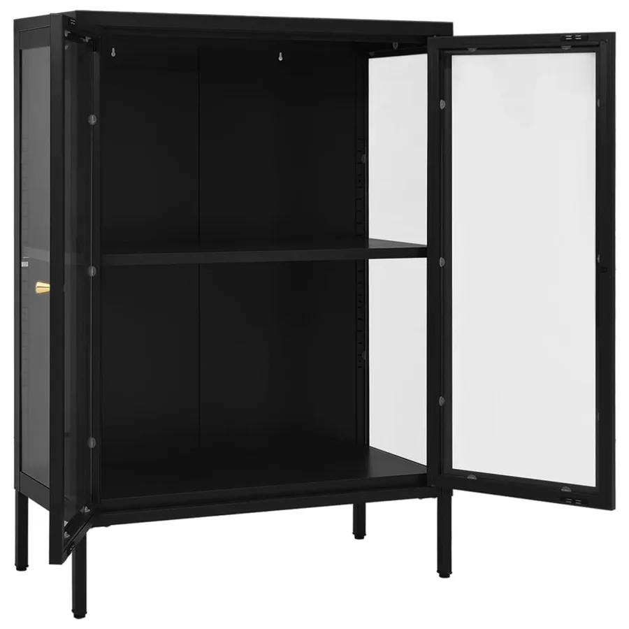 Buffet Noir 75x35x105 cm Acier et verre - 6
