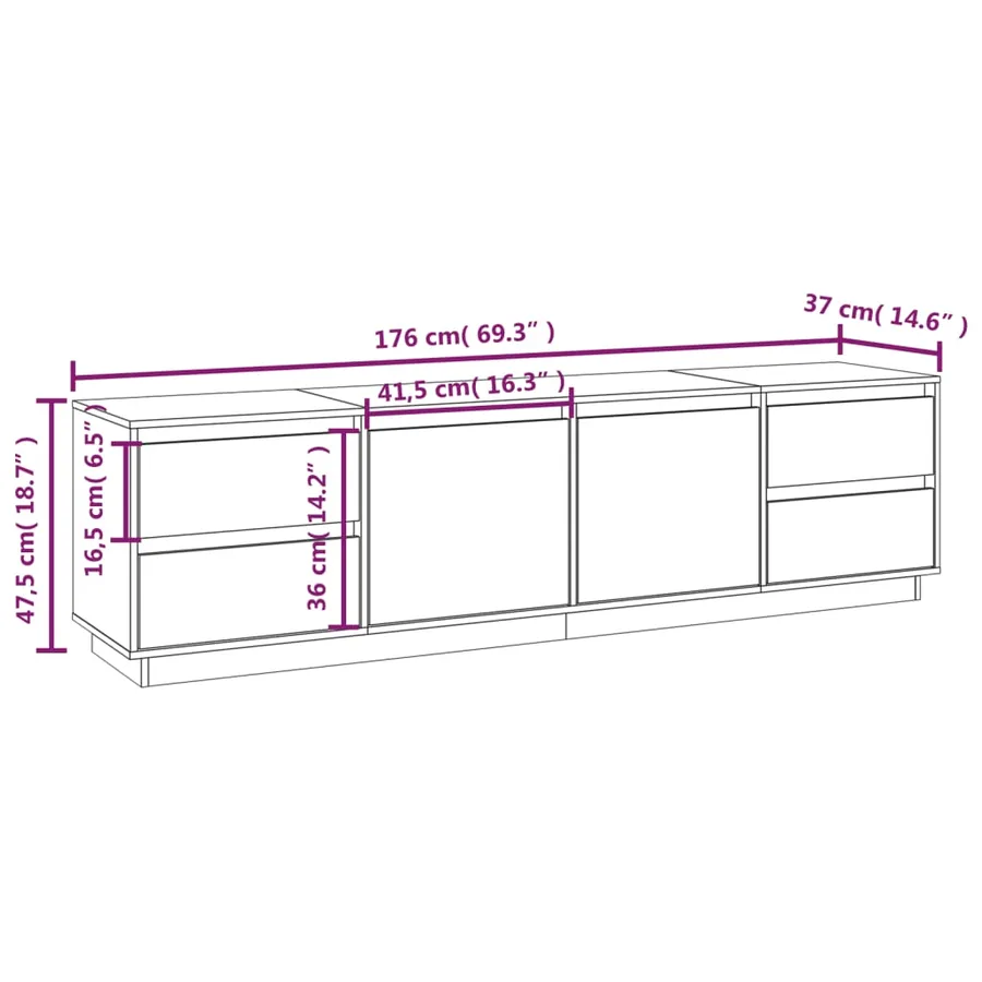 Meuble TV Blanc 176x37x47,5 cm Bois de pin massif - 10