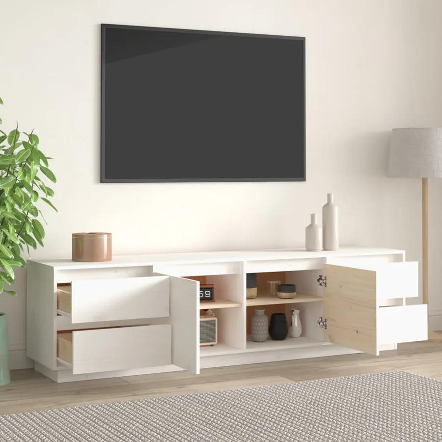 Meuble TV Blanc 176x37x47,5 cm Bois de pin massif - 3