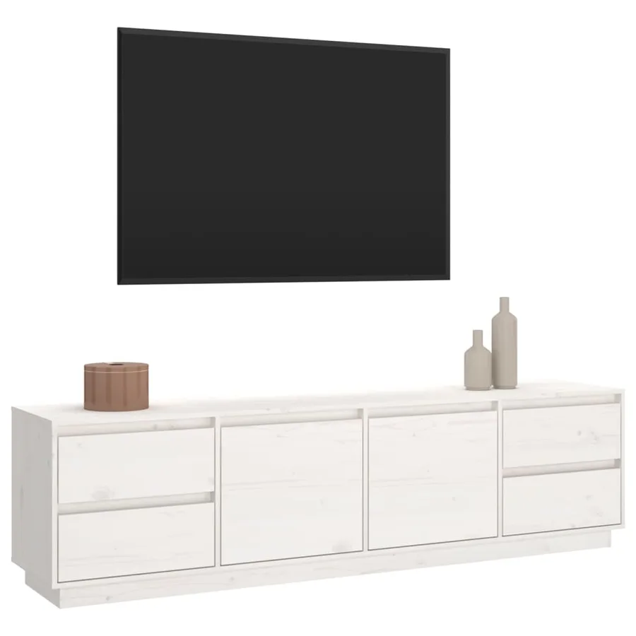 Meuble TV Blanc 176x37x47,5 cm Bois de pin massif - 4
