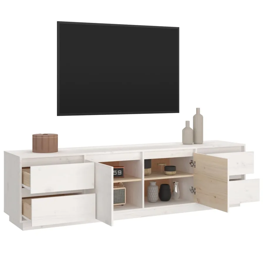 Meuble TV Blanc 176x37x47,5 cm Bois de pin massif - 5