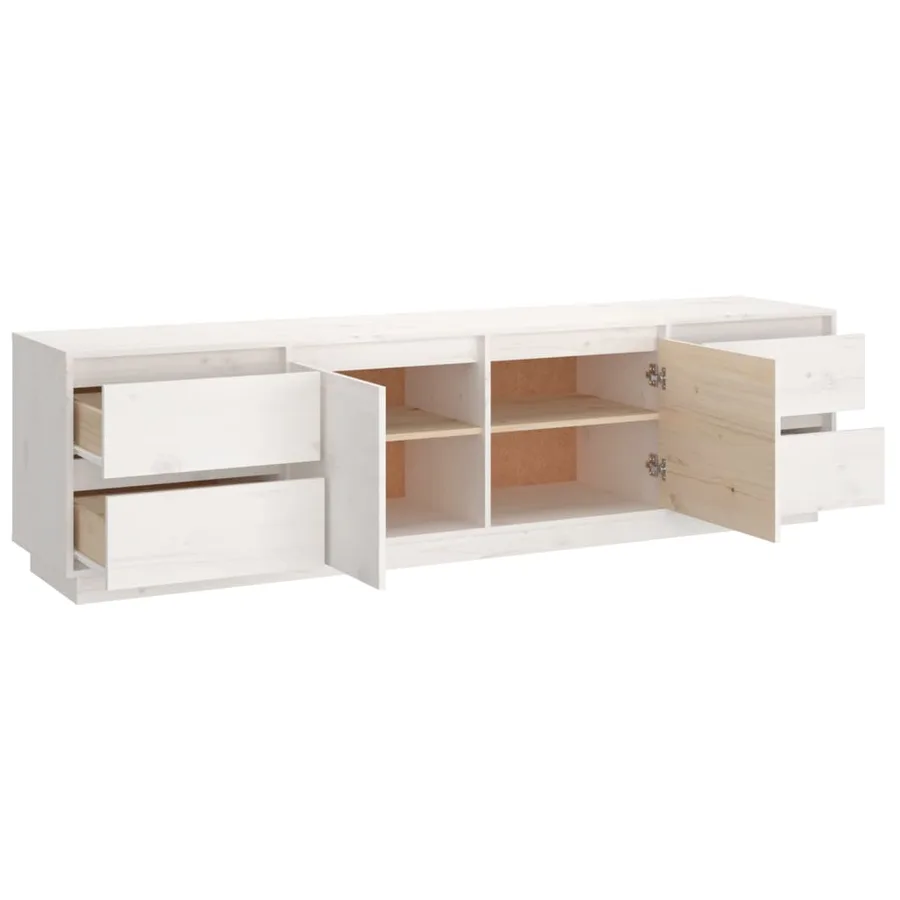 Meuble TV Blanc 176x37x47,5 cm Bois de pin massif - 8
