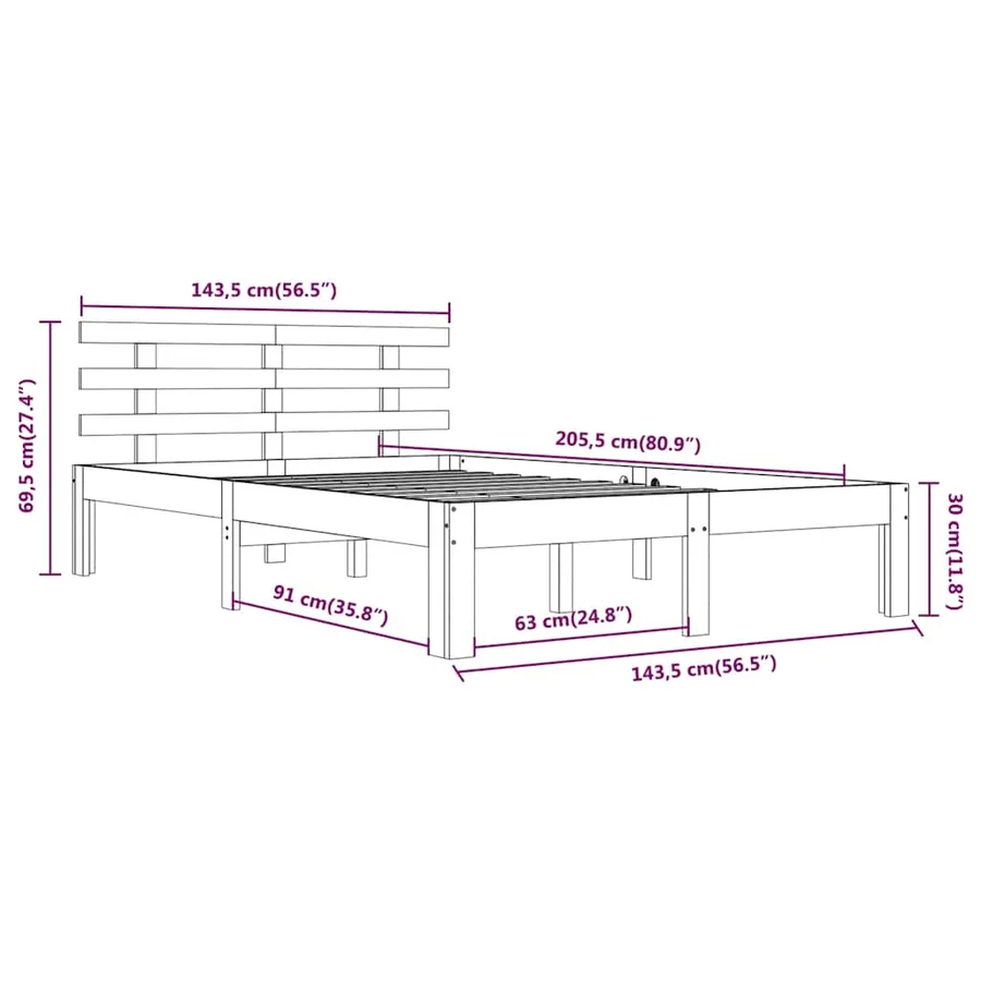 Cadre de lit sans matelas blanc bois massif 140x200 cm - 8