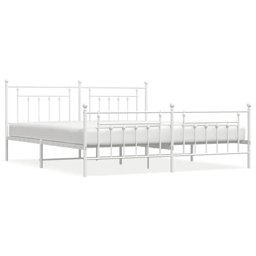 Cadre de lit métal sans matelas et pied de lit blanc 193x203 cm - 2