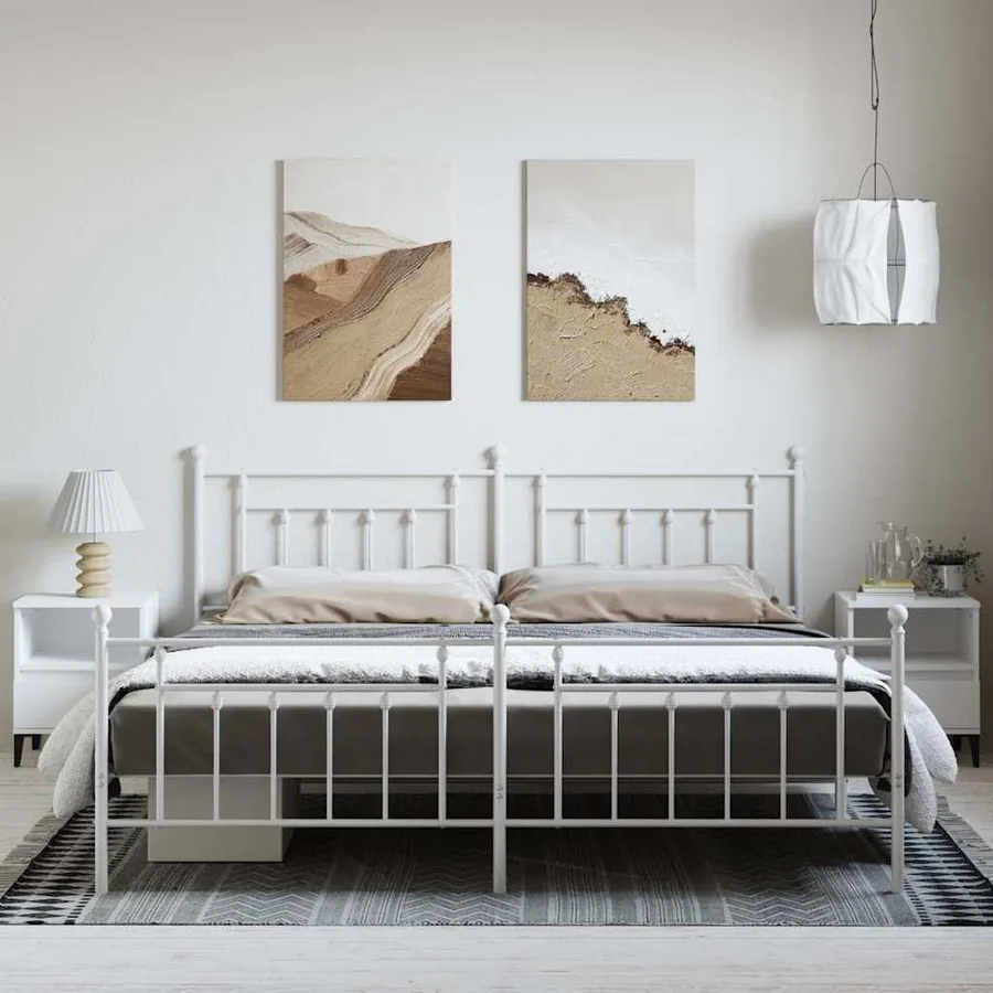 Cadre de lit métal sans matelas et pied de lit blanc 193x203 cm - 4