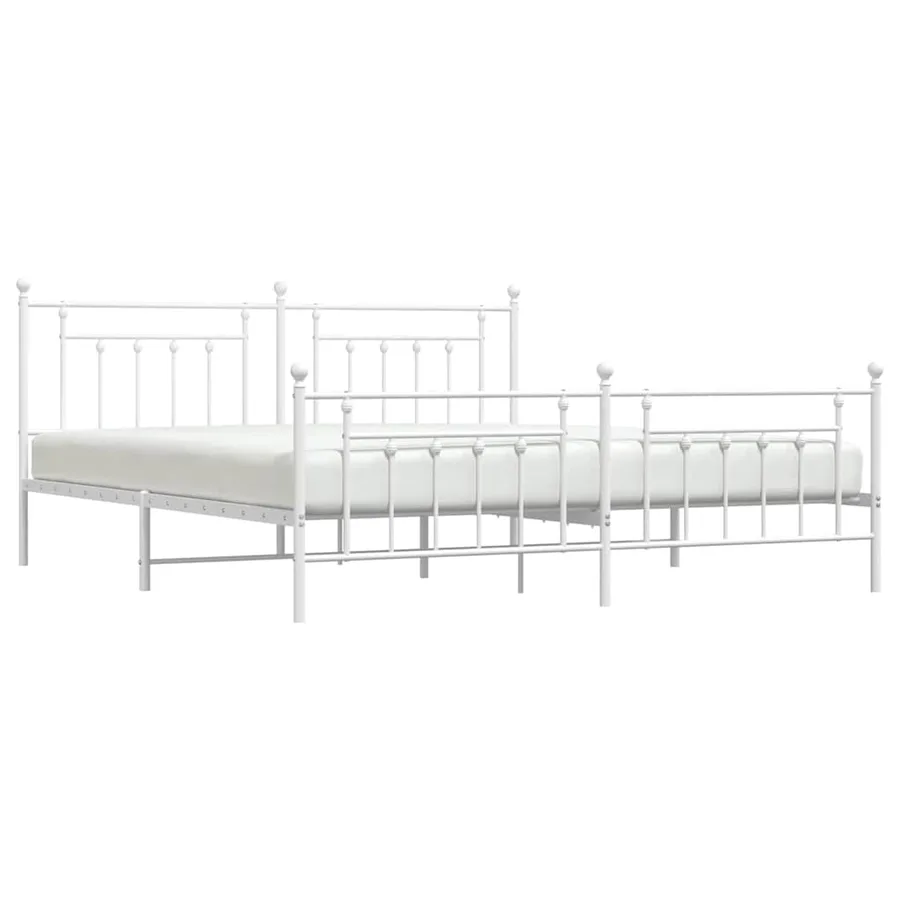 Cadre de lit métal sans matelas et pied de lit blanc 193x203 cm - 5