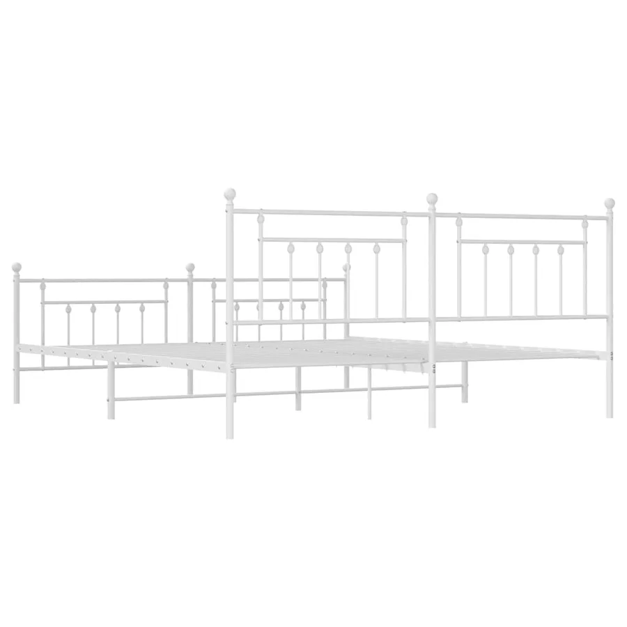 Cadre de lit métal sans matelas et pied de lit blanc 193x203 cm - 8