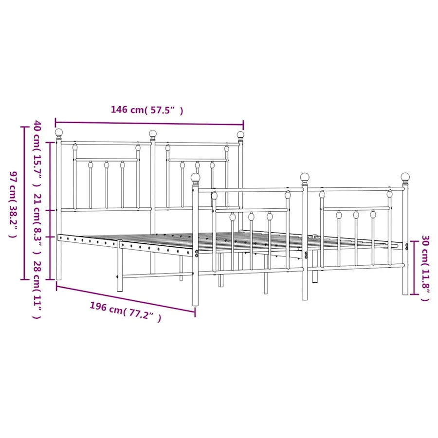 Cadre de lit métal sans matelas et pied de lit blanc 140x190 cm - 10