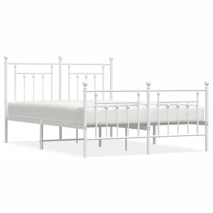 Cadre de lit métal sans matelas et pied de lit blanc 140x190 cm - 2