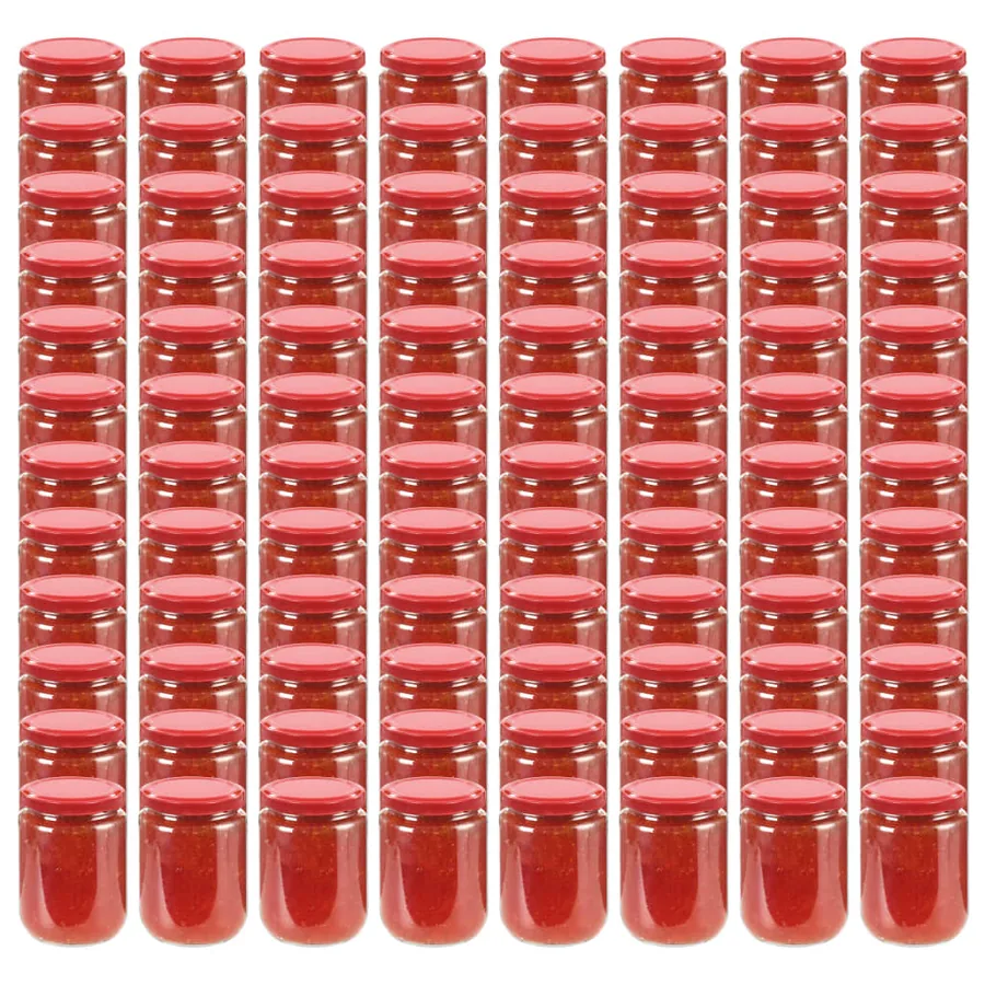 Pots à confiture avec couvercle rouge 96 pcs Verre 230 ml