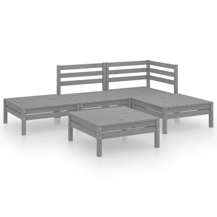 Salon de jardin 5 pcs Bois de pin massif Gris - 2