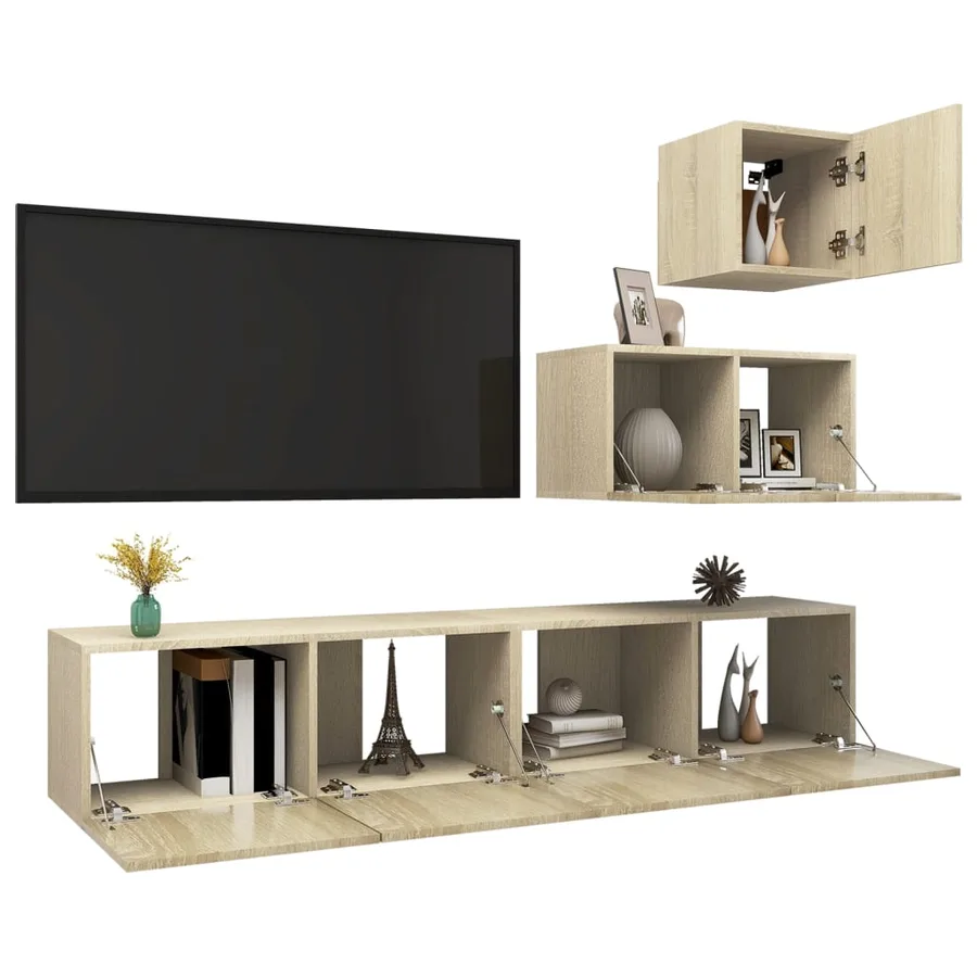 Ensemble de meuble TV 4 pcs Chêne sonoma Bois d'ingénierie - 3