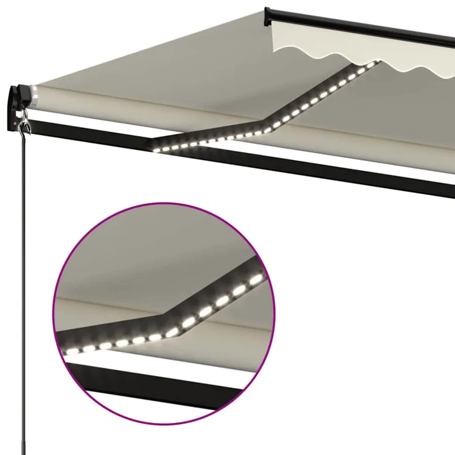 Auvent manuel rétractable avec LED 450x300 cm Crème - 5