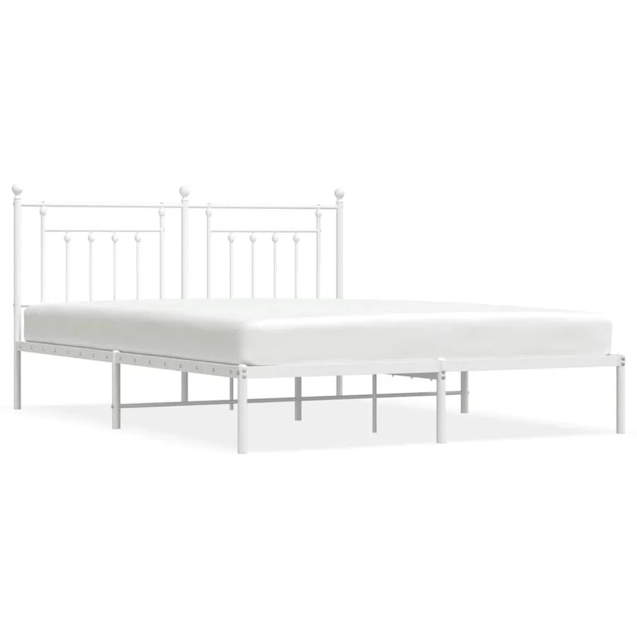 Cadre de lit métal sans matelas et tête de lit blanc 160x200 cm - 2