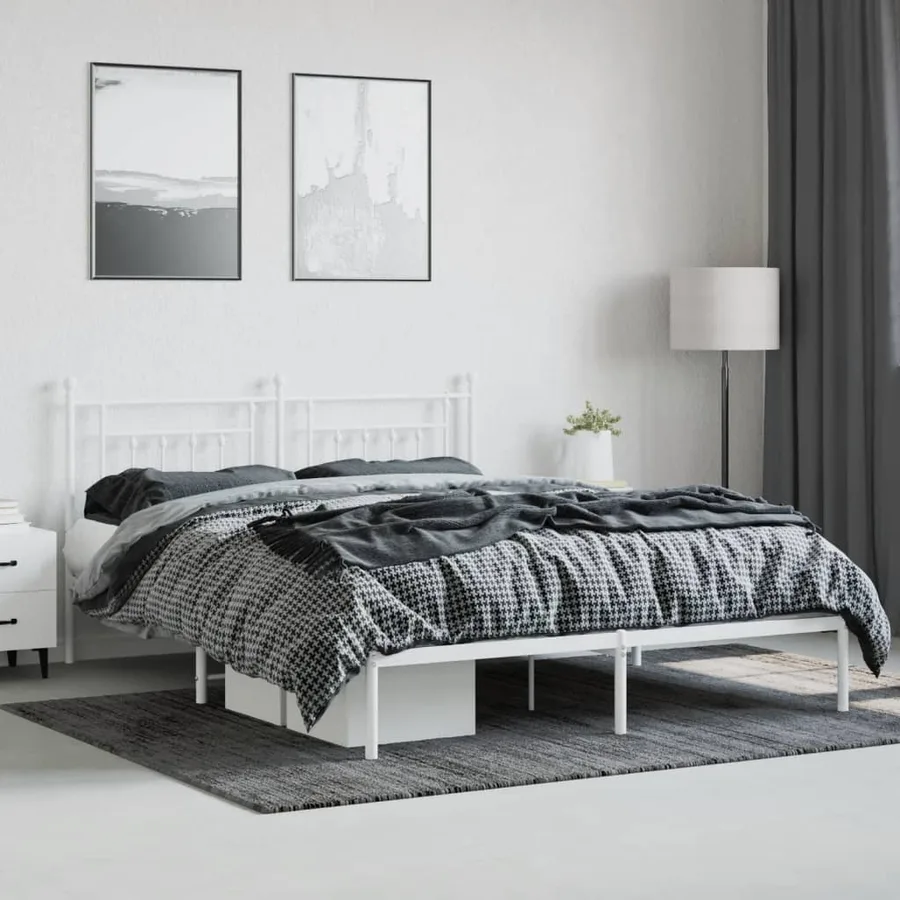 Cadre de lit métal sans matelas et tête de lit blanc 160x200 cm - 4