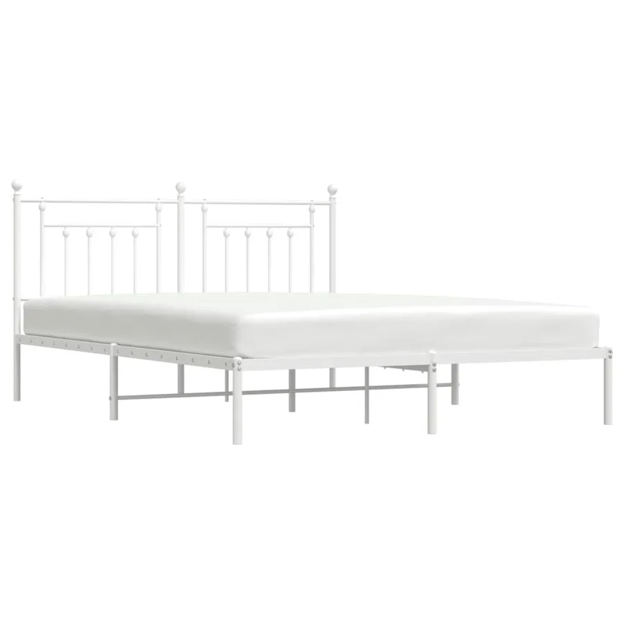 Cadre de lit métal sans matelas et tête de lit blanc 160x200 cm - 5