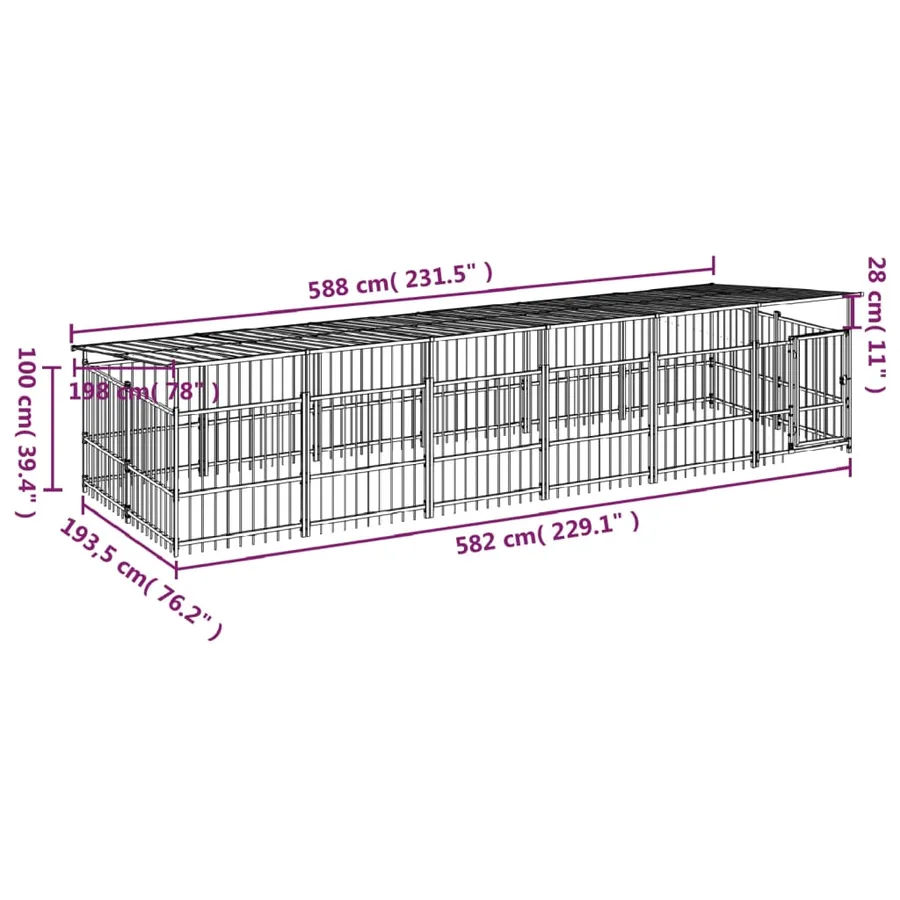 Chenil d'extérieur avec toit pour chiens Acier 11,26 m² - 7