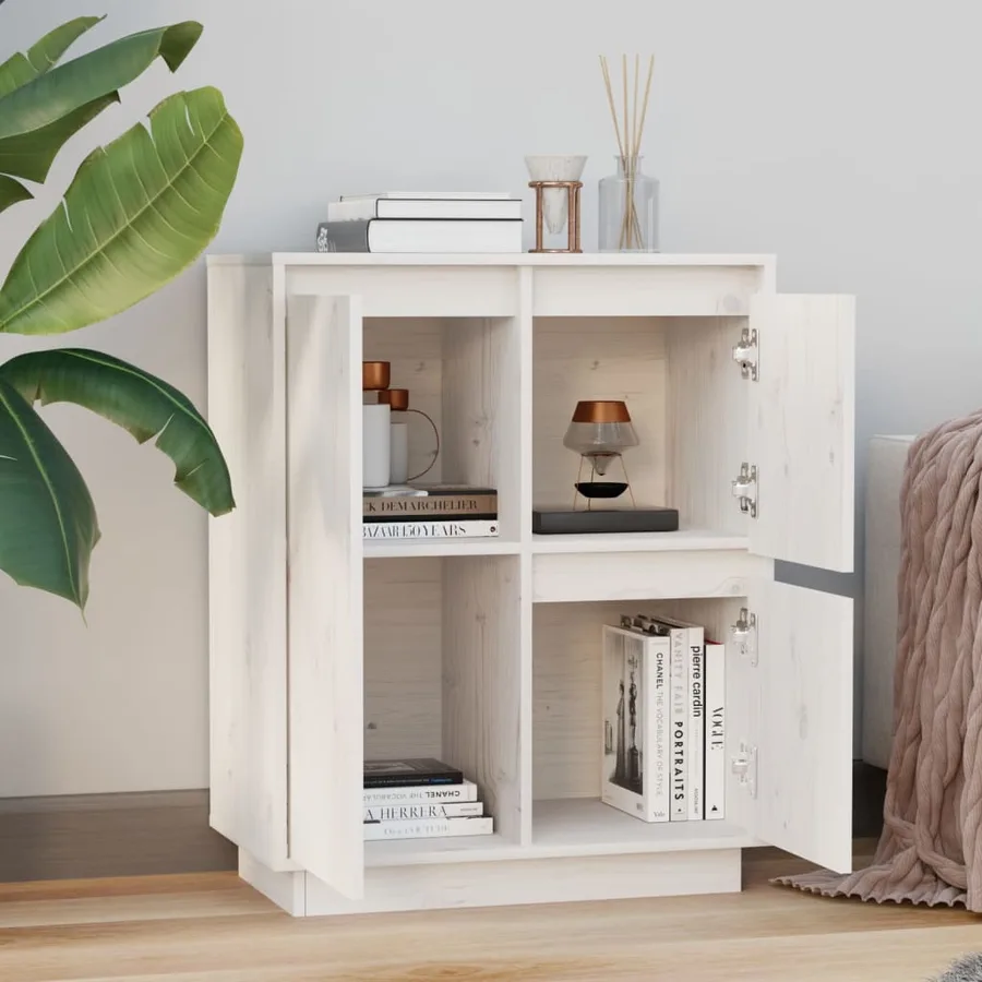 Buffet Blanc 60x34x75 cm Bois massif de pin - 3
