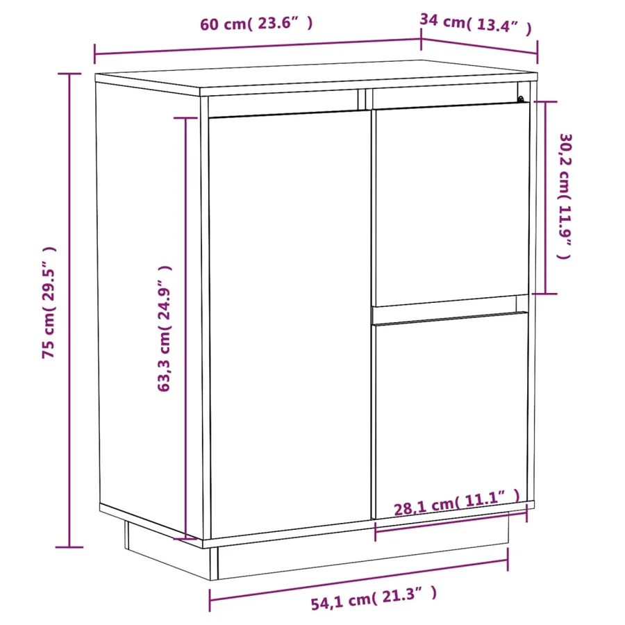 Buffet Blanc 60x34x75 cm Bois massif de pin - 9