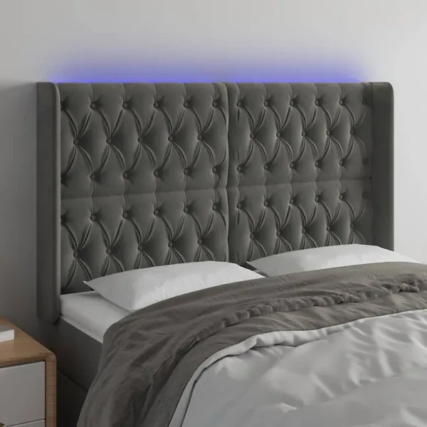 Tête de lit à LED Gris foncé 147x16x118/128 cm Velours
