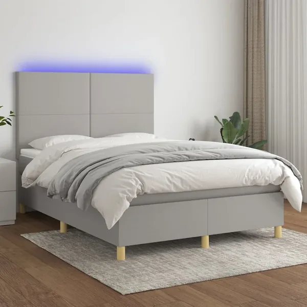 Sommier à lattes de lit et matelas et LED Gris clair 140x190 cm
