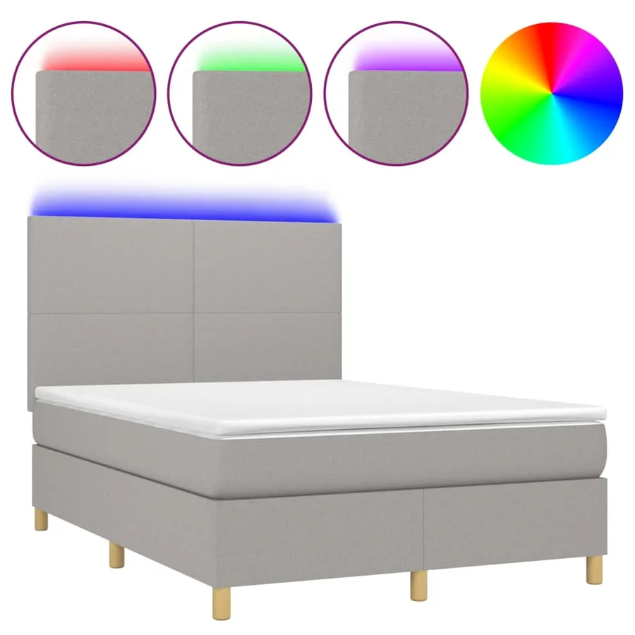 Sommier à lattes de lit et matelas et LED Gris clair 140x190 cm - 2