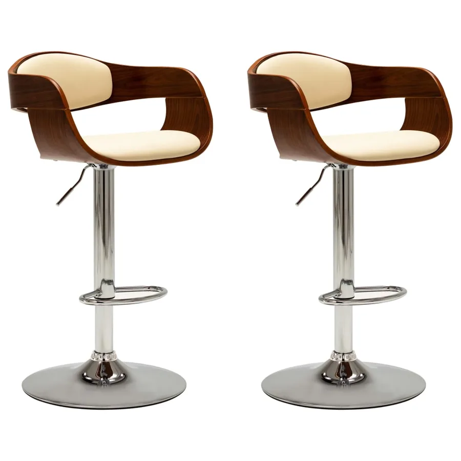 Chaises de bar lot de 2 crème bois courbé et similicuir - 2