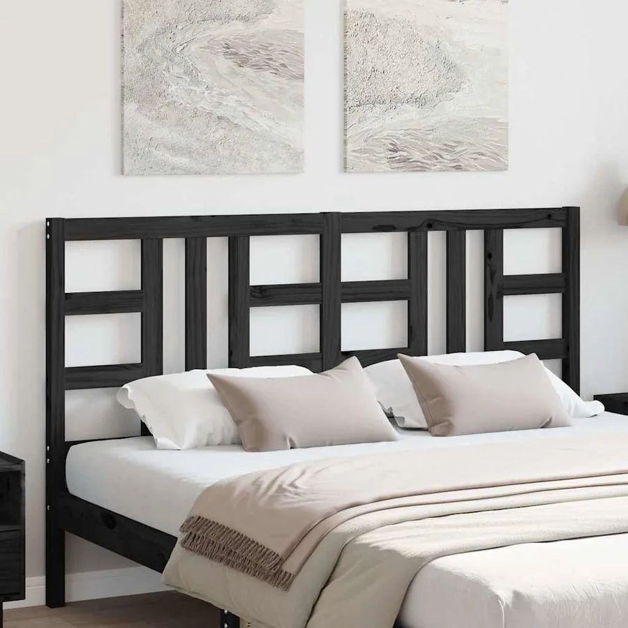 Tête de lit Noir 146x4x100 cm Bois massif de pin - 3