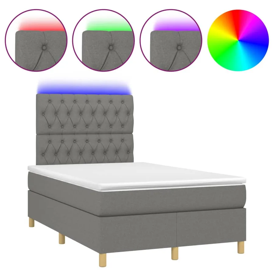 Sommier à lattes de lit et matelas et LED Gris foncé 120x200 cm - 2
