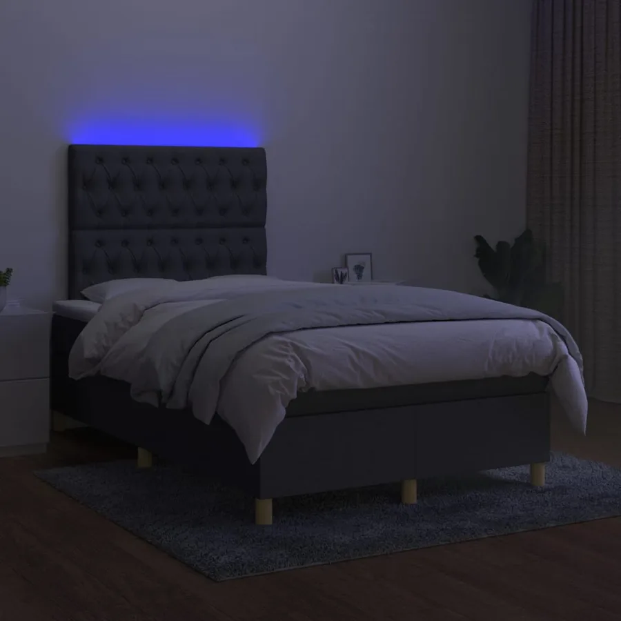 Sommier à lattes de lit et matelas et LED Gris foncé 120x200 cm - 4