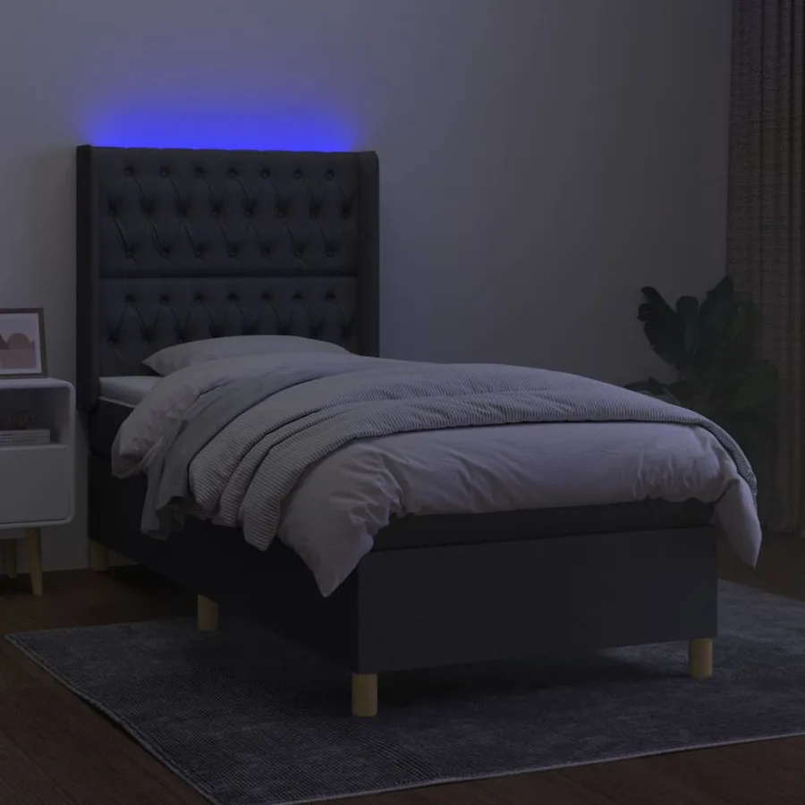 Sommier à lattes de lit matelas LED Gris foncé 100x200 cm Tissu - 3