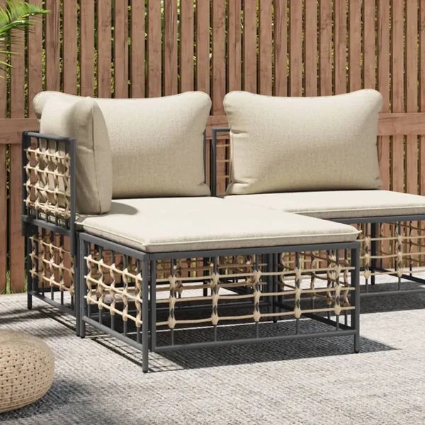 Tabouret de jardin avec coussin beige résine tressée