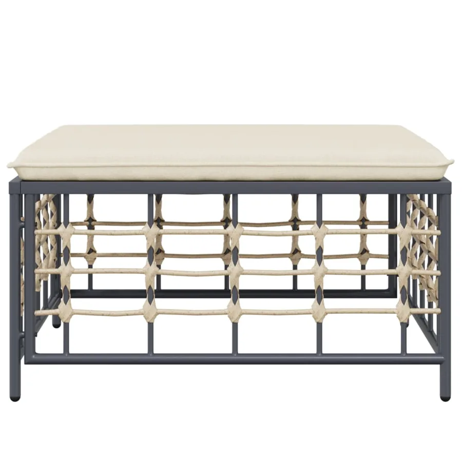 Tabouret de jardin avec coussin beige résine tressée - 3