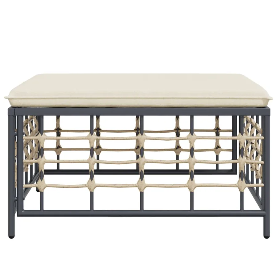 Tabouret de jardin avec coussin beige résine tressée - 4