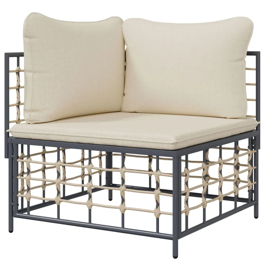 Canapé d'angle de jardin avec coussin beige résine tressée - 4